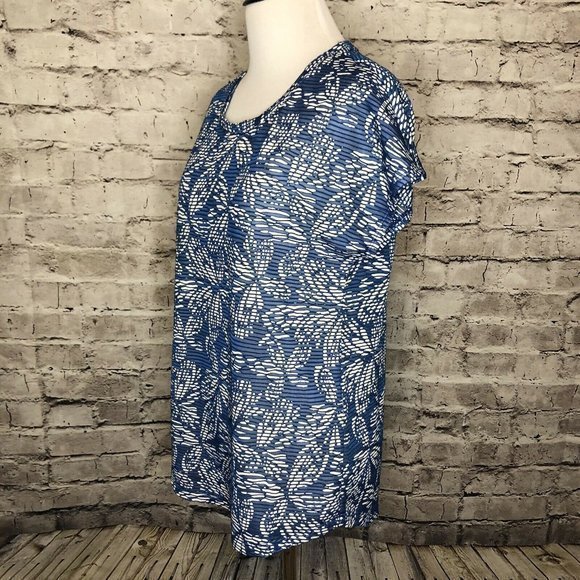 Chico's Blue White Floral Pattern Stella Mesh‎ Top - Picture 6 of 12